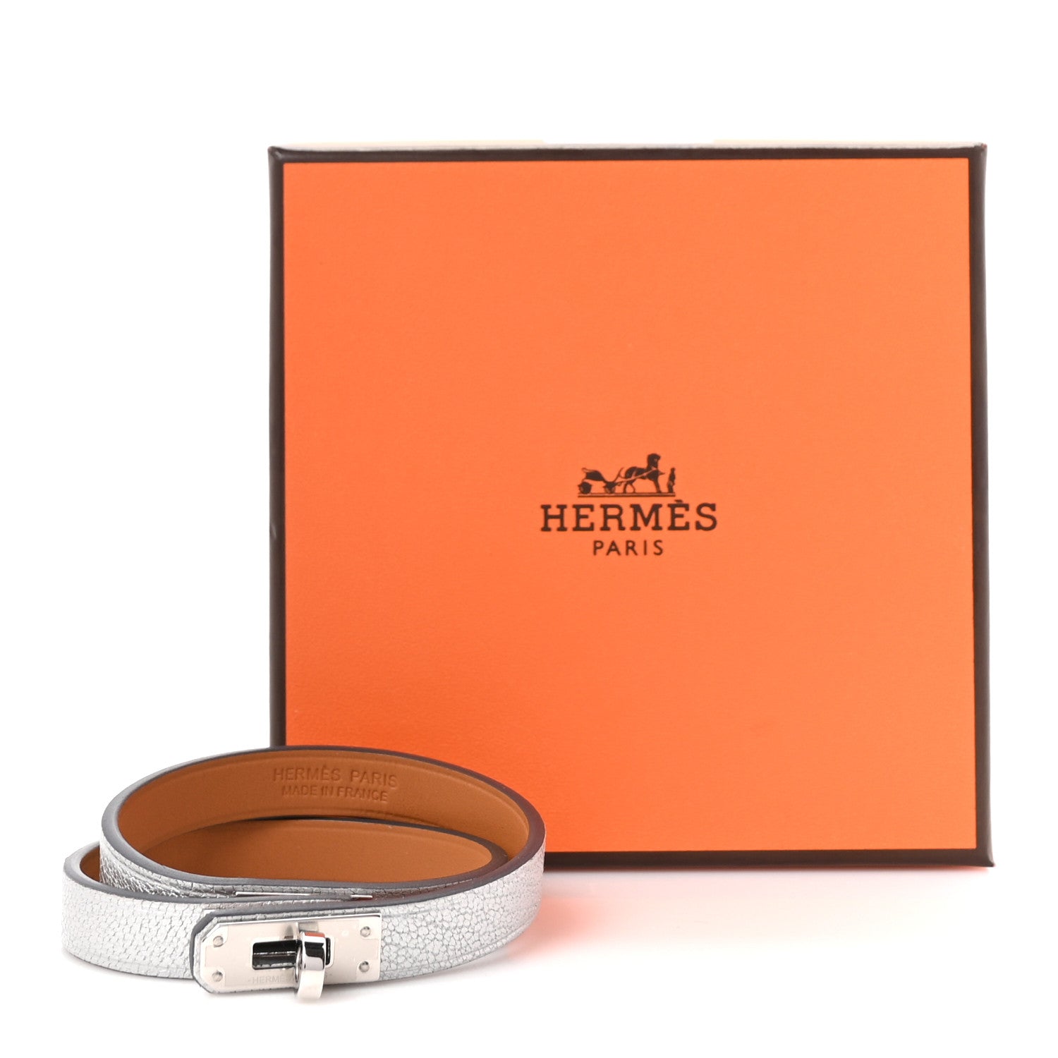 Hermes Metallic Chevre Chamkilight Double Tour Bracelet T2 Argent 5 of 5