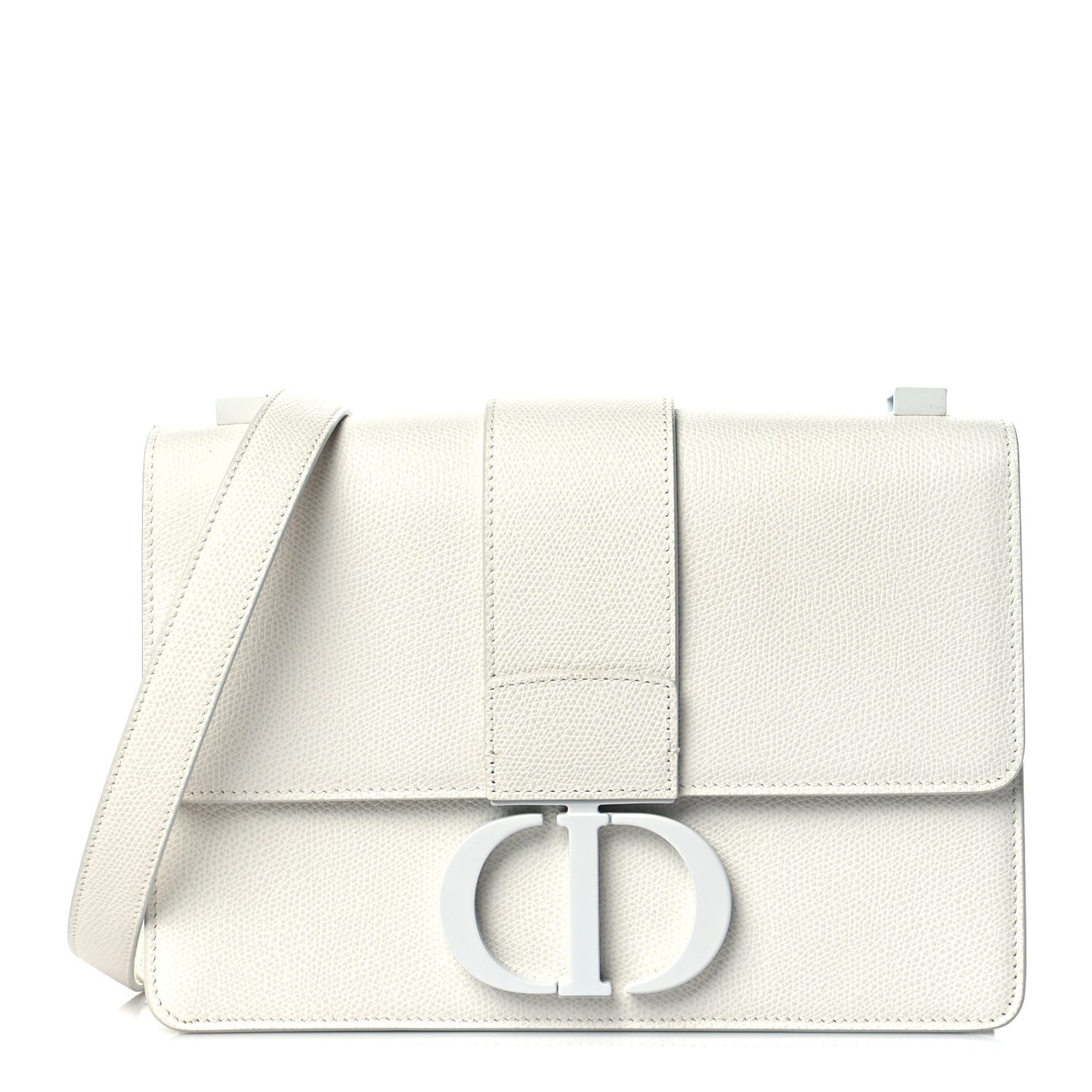 Ultra Matte Grained Calfskin 30 Montaigne Flap Bag White