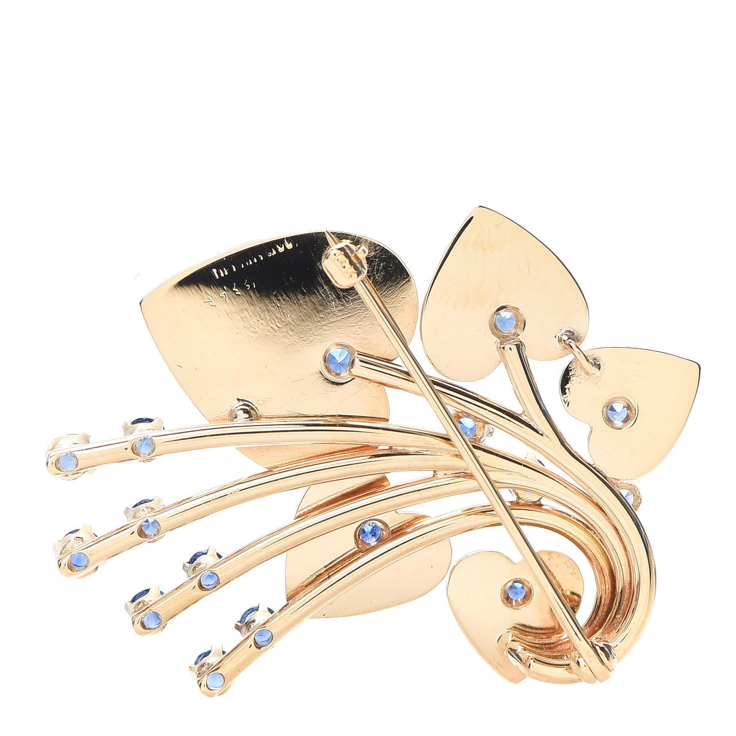Tiffany 14K Yellow Gold Diamond Blue Sapphire Swirl Pin Brooch 3 of 4