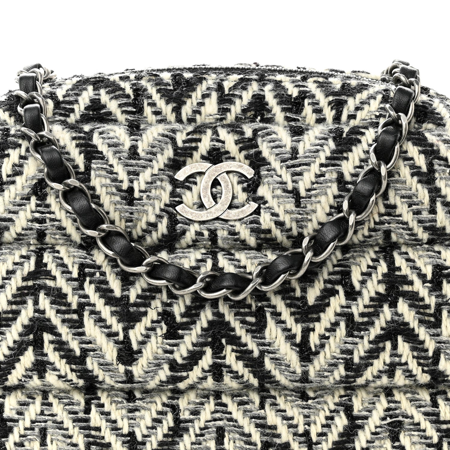 Chanel Tweed CC Camera Case Black White Grey 8 of 10