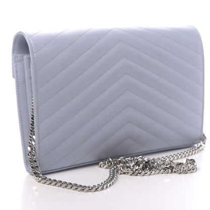 Saint Laurent Grain De Poudre Matelasse Monogram Chain Wallet Sky Blue 3 of 15