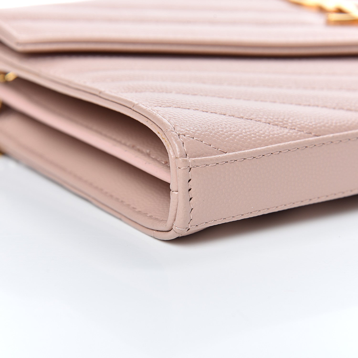 Saint Laurent Grain De Poudre Matelasse Chevron Monogram Chain Wallet Rose Antic 7 of 9