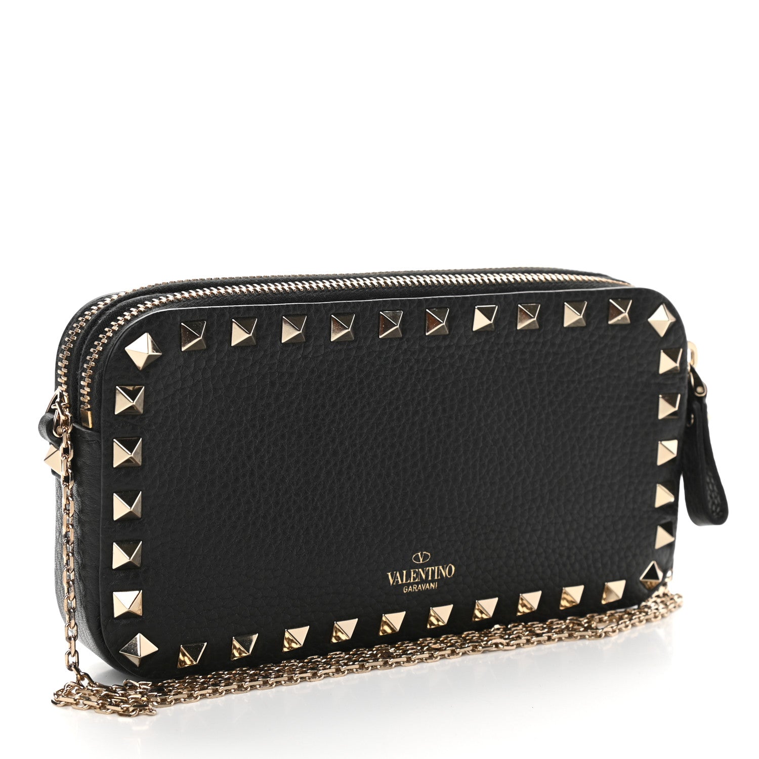 Valentino Garavani Pebbled Calfskin Rockstud Double Zip Camera Crossbody Bag Black 3 of 10