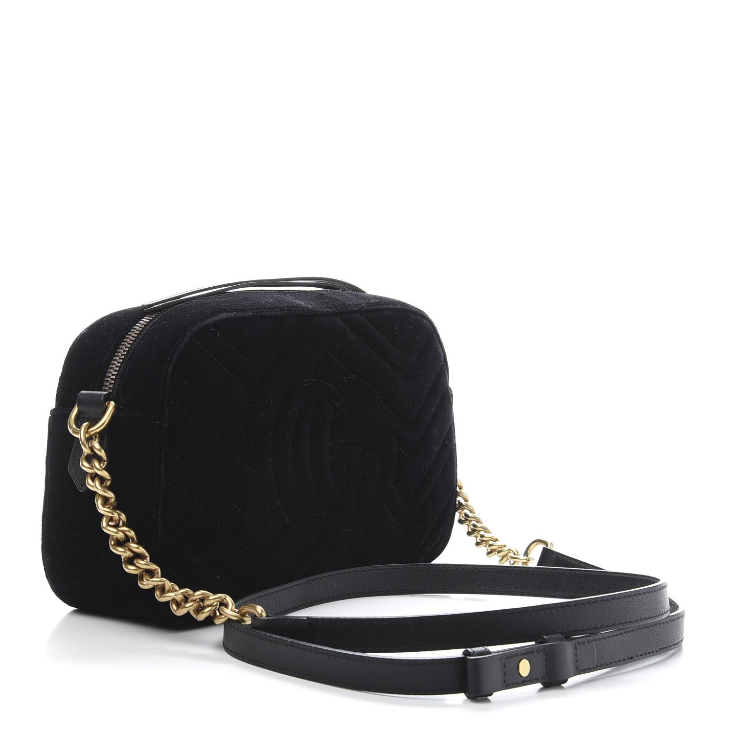 Gucci Velvet Matelasse Small GG Marmont Chain Shoulder Bag Black 3 of 11