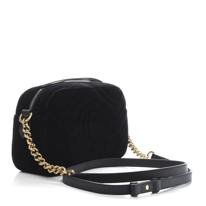 Gucci Velvet Matelasse Small GG Marmont Chain Shoulder Bag Black 3 of 11