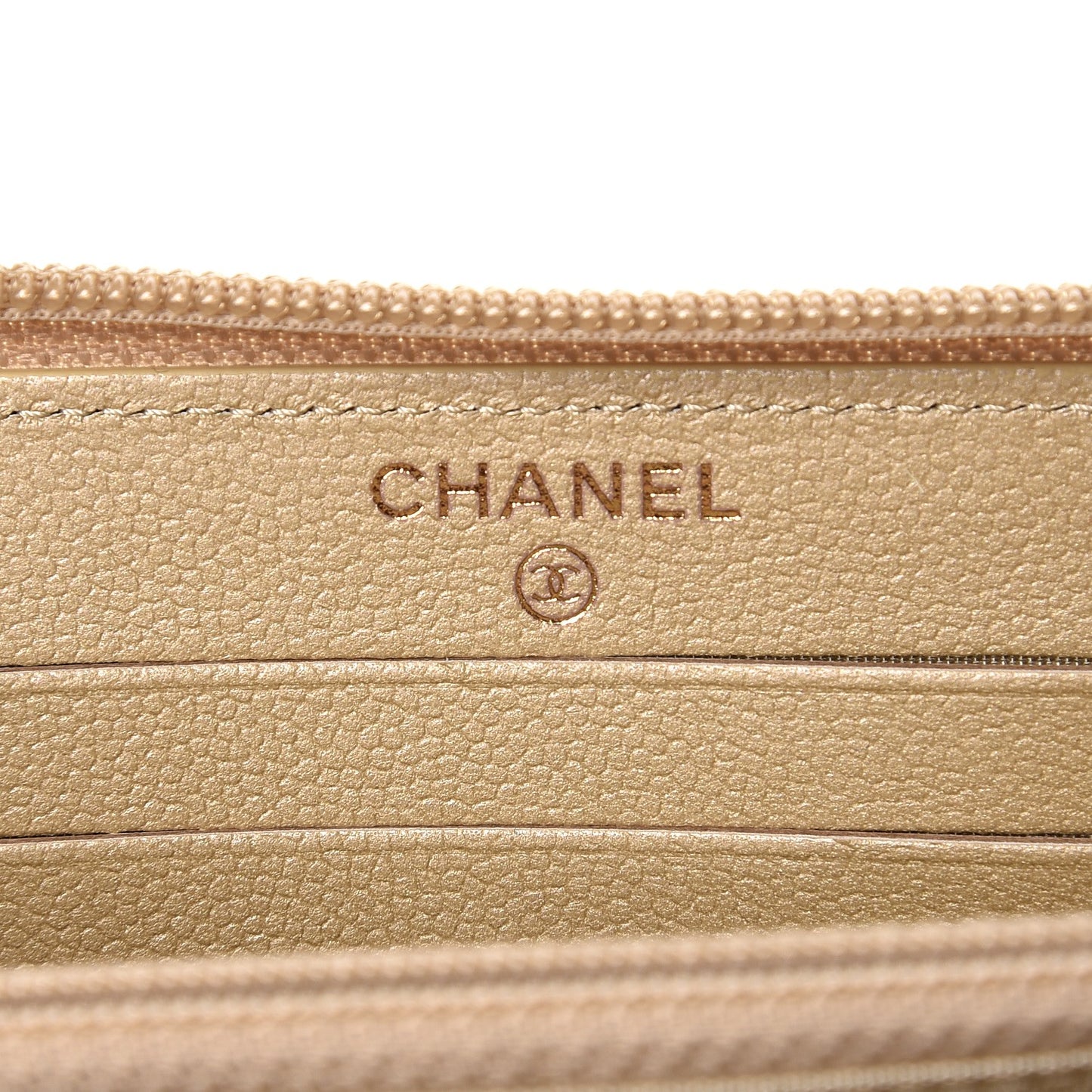 Metallic Caviar Quilted Small Boy Zip Around Wallet Light Gold