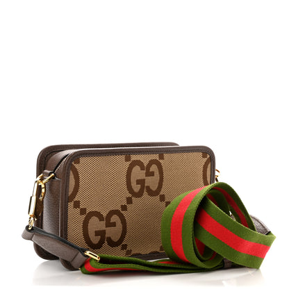 Gucci Monogram Jumbo GG Textured Dollar Calfskin Web Mini Crossbody Bag Camel Ebony New Acero 3 of 13
