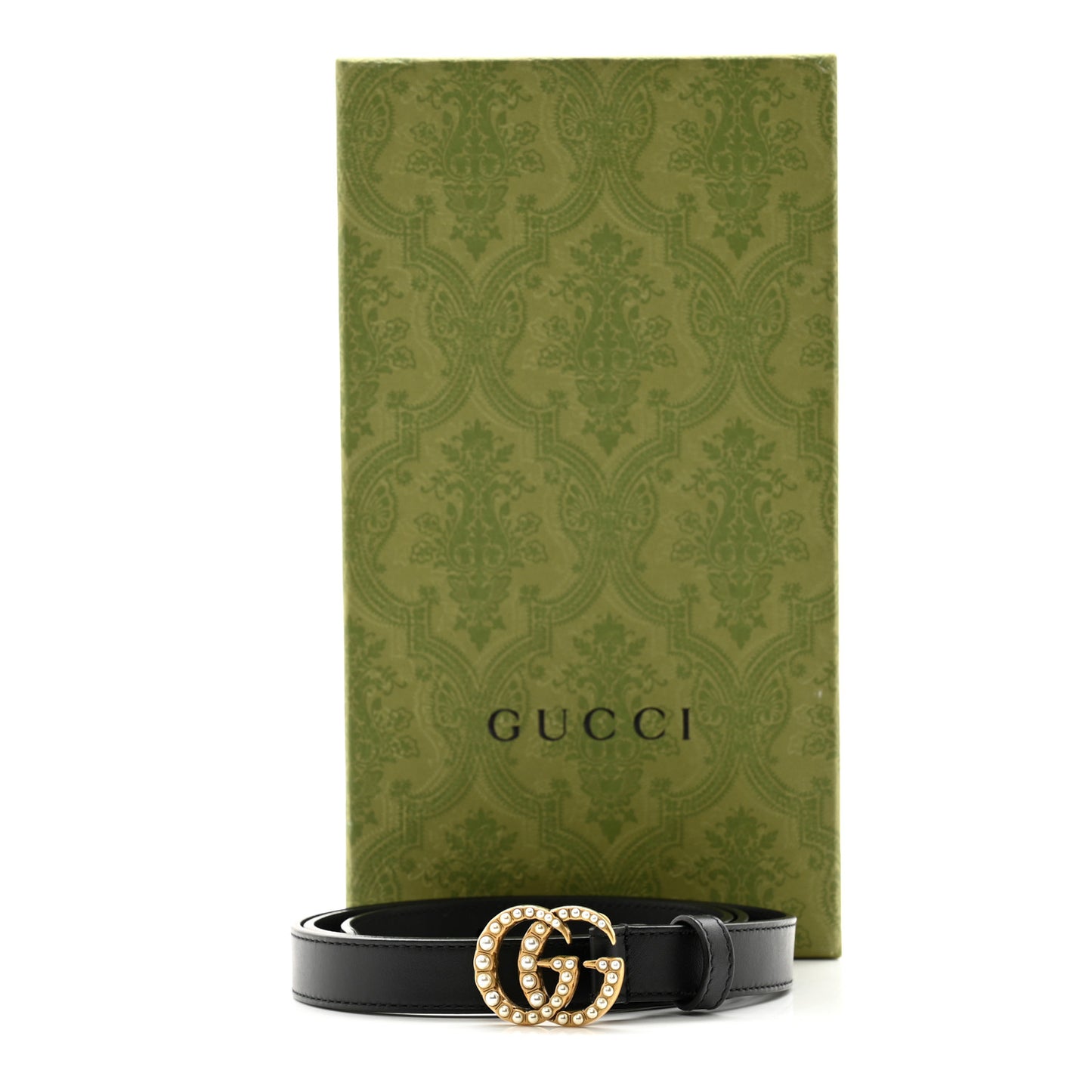 Calfskin Pearl Double G 20mm Belt 90 36 Black Cream