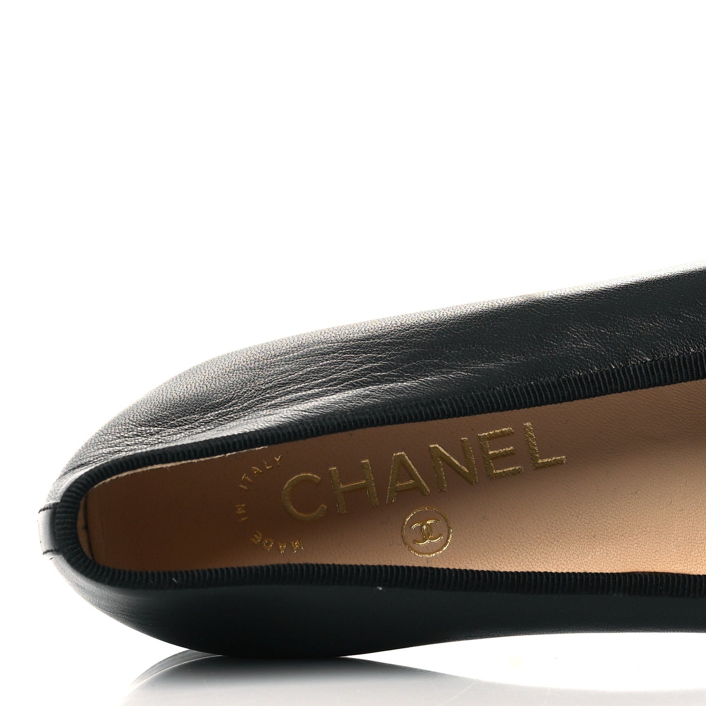 Lambskin Patent Cap Toe Ballerina Flats 38 Black