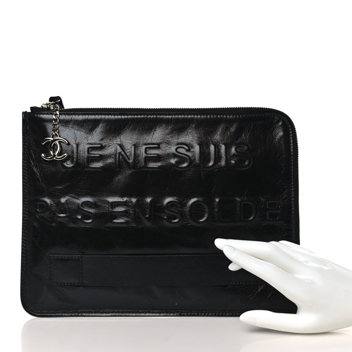 Calfskin Medium Je Ne Suis Pas En Solde Pouch Clutch Black