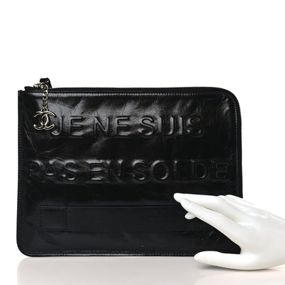 Chanel Calfskin Medium Je Ne Suis Pas En Solde Pouch Clutch Black 2 of 7