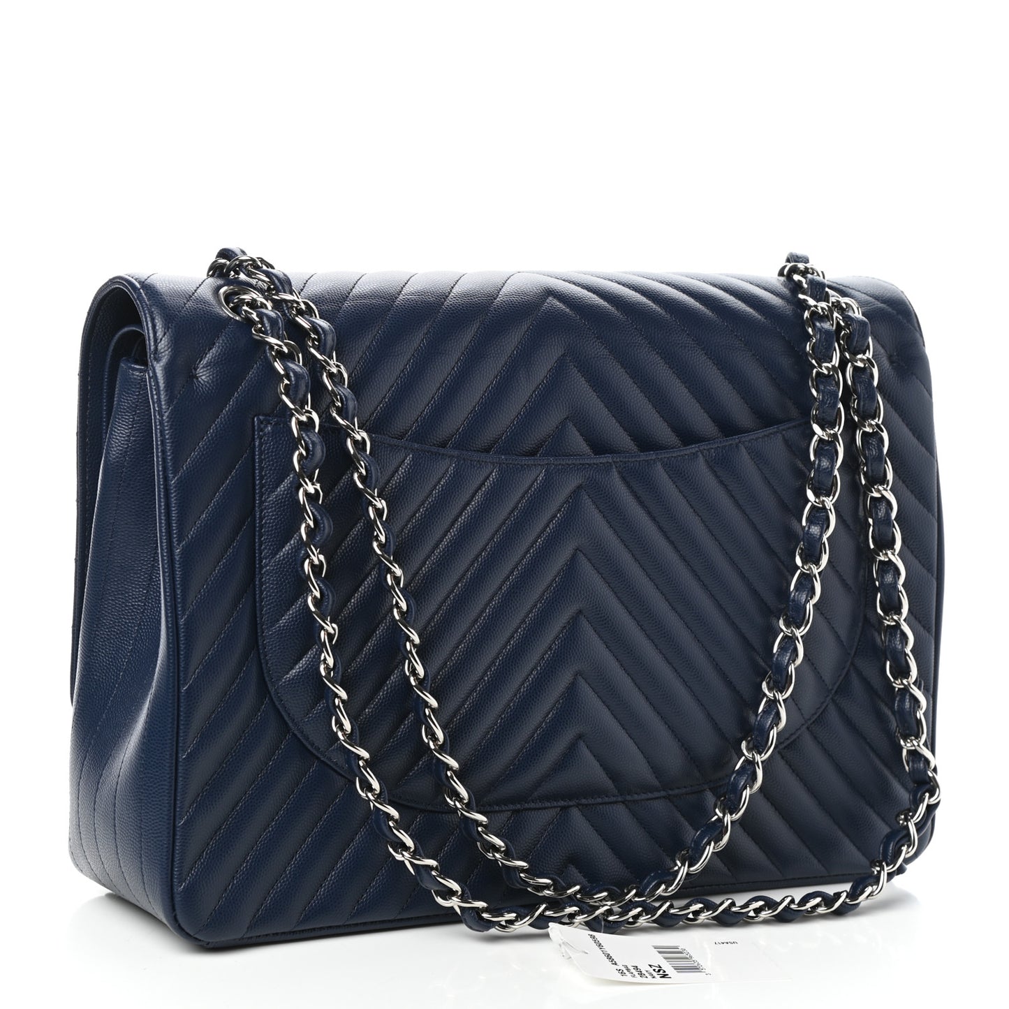 Caviar Chevron Quilted Maxi Double Flap Navy