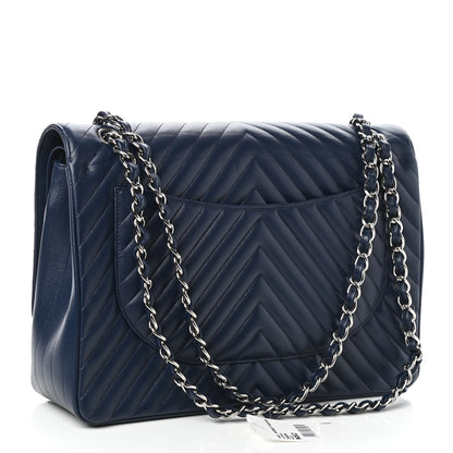 Chanel Caviar Chevron Quilted Maxi Double Flap Navy 3 of 10