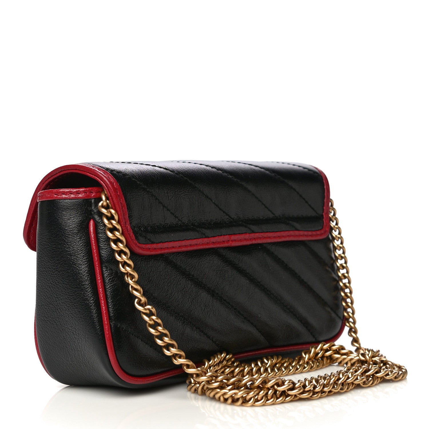 Gucci Vintage Effect Calfskin Matelasse Diagonal Super Mini Torchon GG Marmont Shoulder Bag Black Romantic Cherry 3 of 11