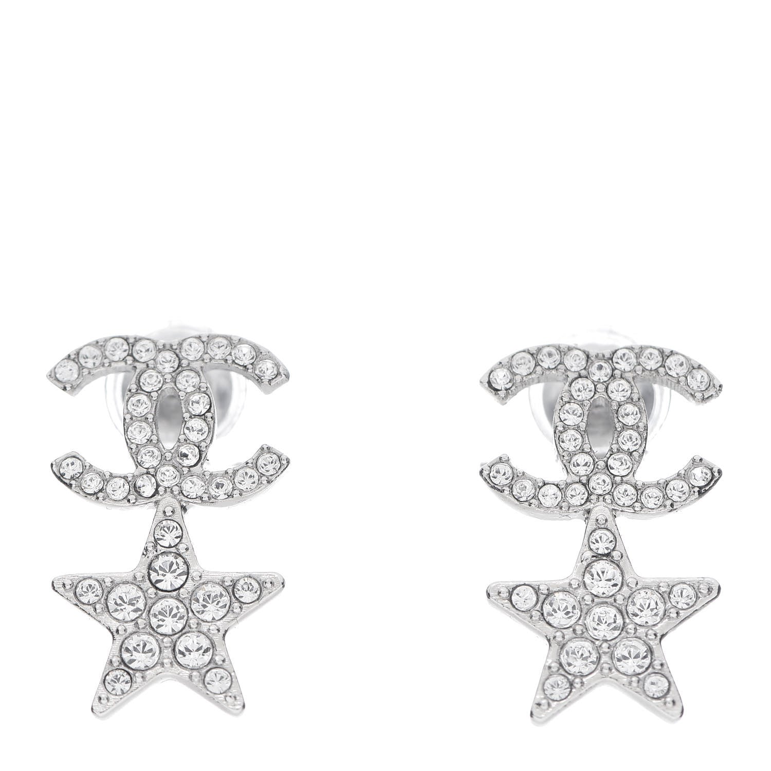 Chanel Crystal CC Star Earrings Silver 1 of 3