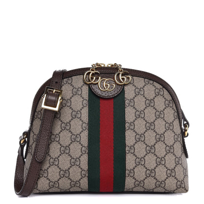 Gucci GG Supreme Monogram Textured Dollar Calfskin Web Small Ophidia Dome Shoulder Bag Beige Ebony New Acero 1 of 8