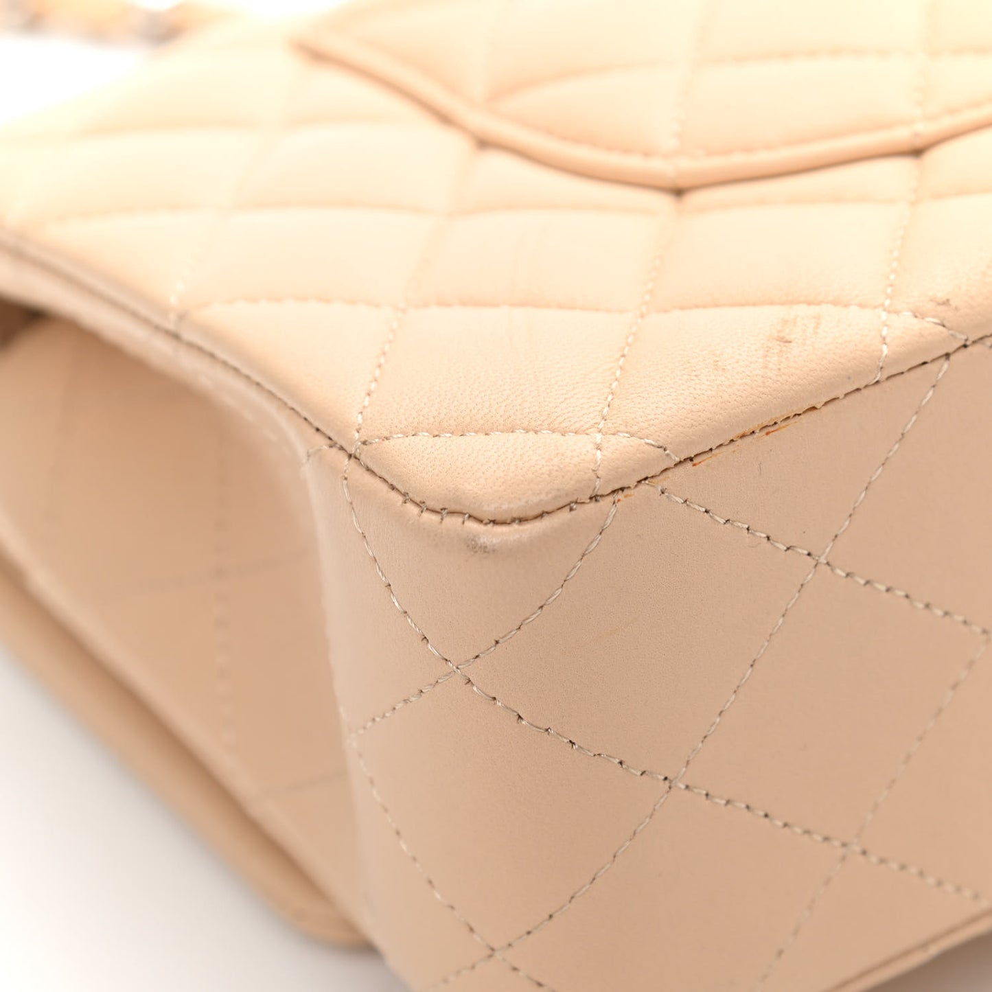 Lambskin Quilted Medium Double Flap Beige