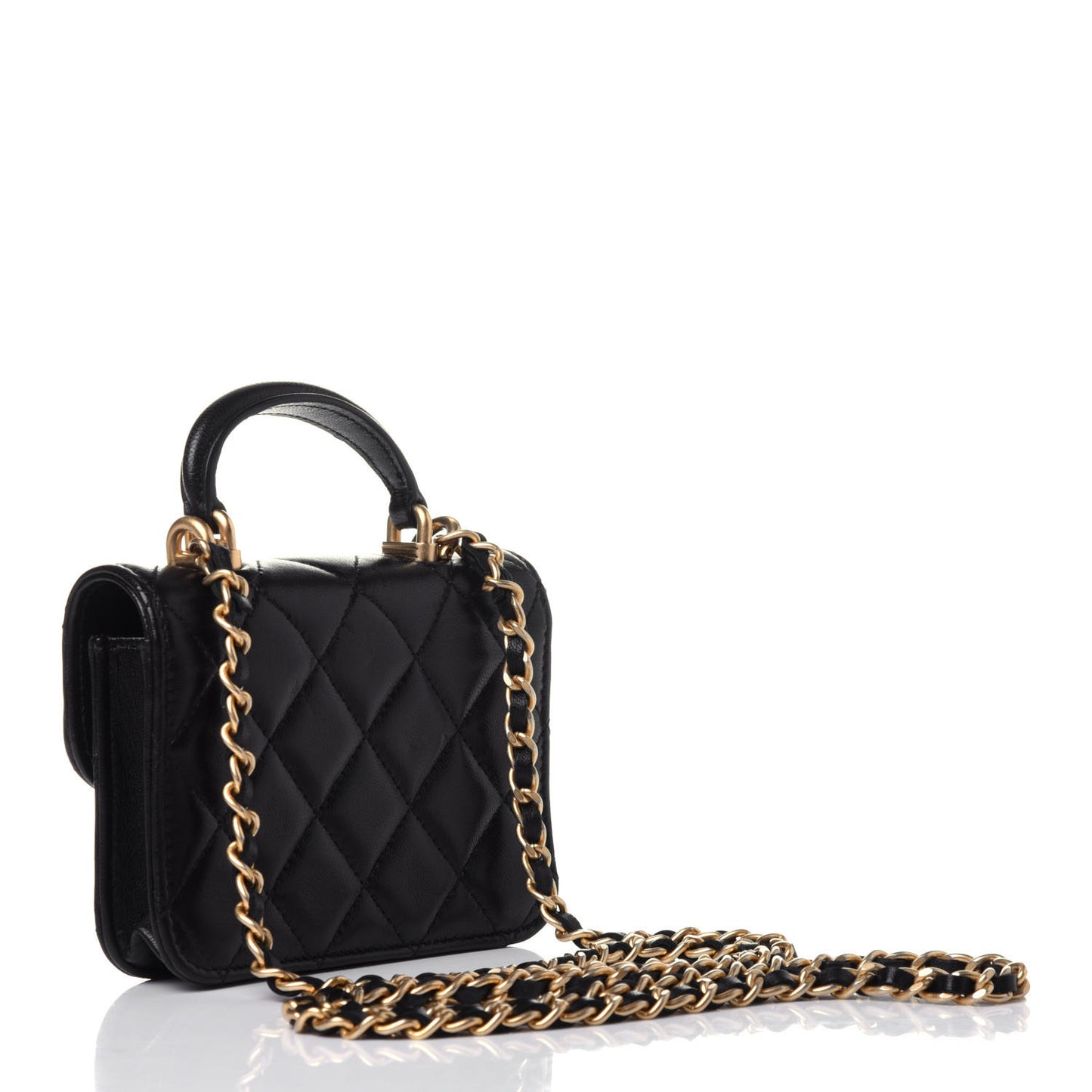Lambskin Quilted Top Handle Flap Coin Purse With Chain Black