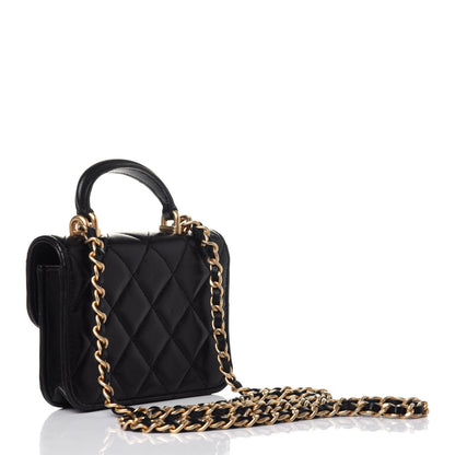 Chanel Lambskin Quilted Top Handle Flap Coin Purse With Chain Black 3 of 12