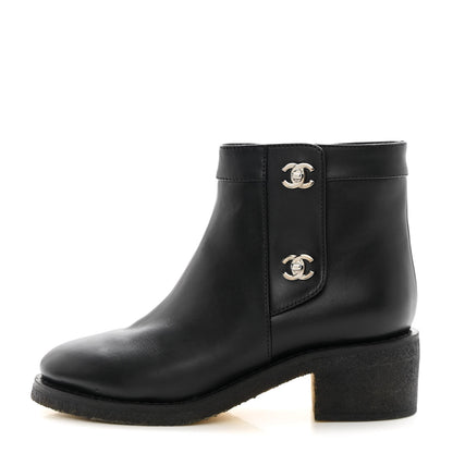 Chanel Calfskin CC Turnlock Ankle Boots 38 Black 1 of 12