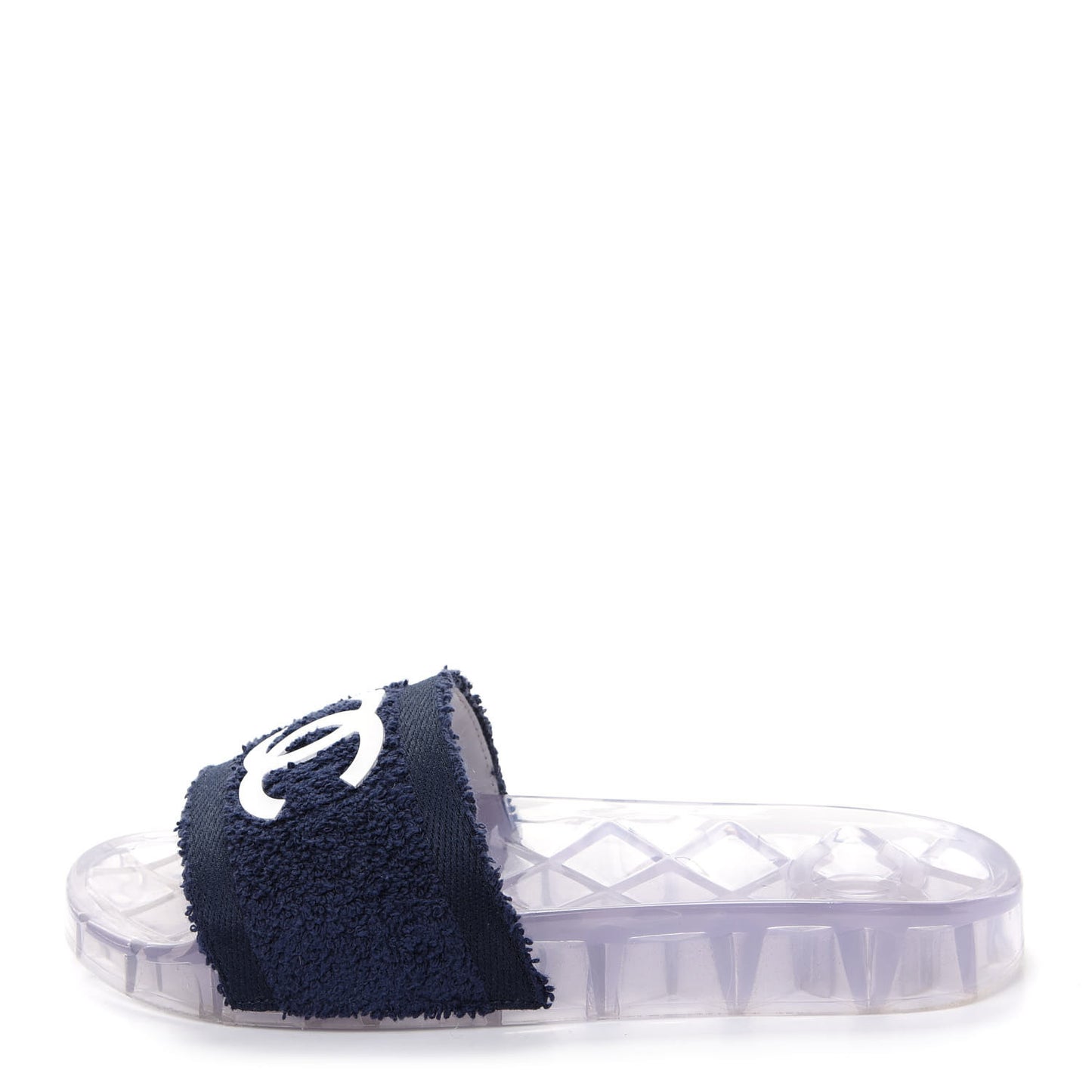 PVC Transparent Fabric CC Flat Slide Sandals 37 Navy
