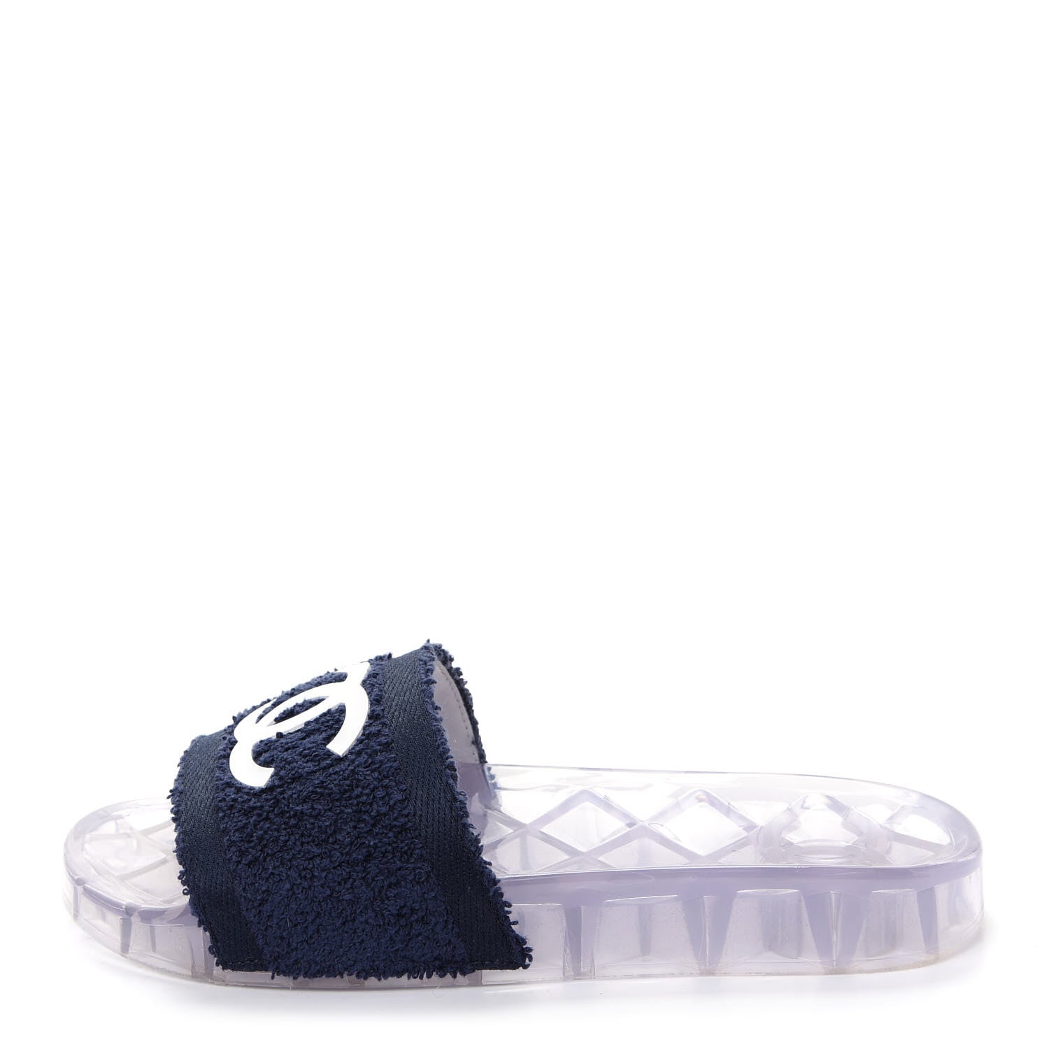 Chanel PVC Transparent Fabric CC Flat Slide Sandals 37 Navy 1 of 9