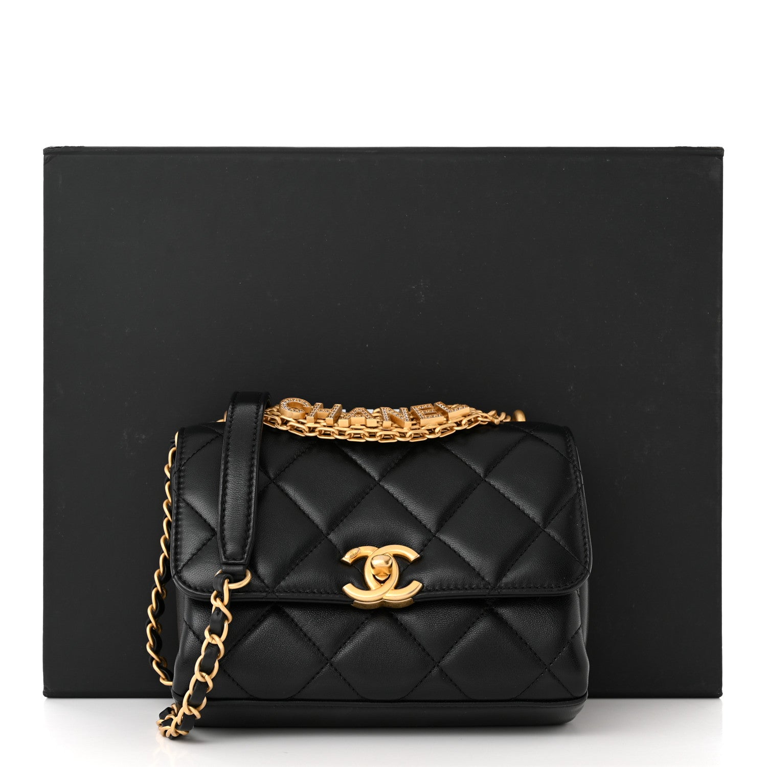 Chanel Lambskin Quilted Mini CC Crystal Logo Chain Flap Black 11 of 11