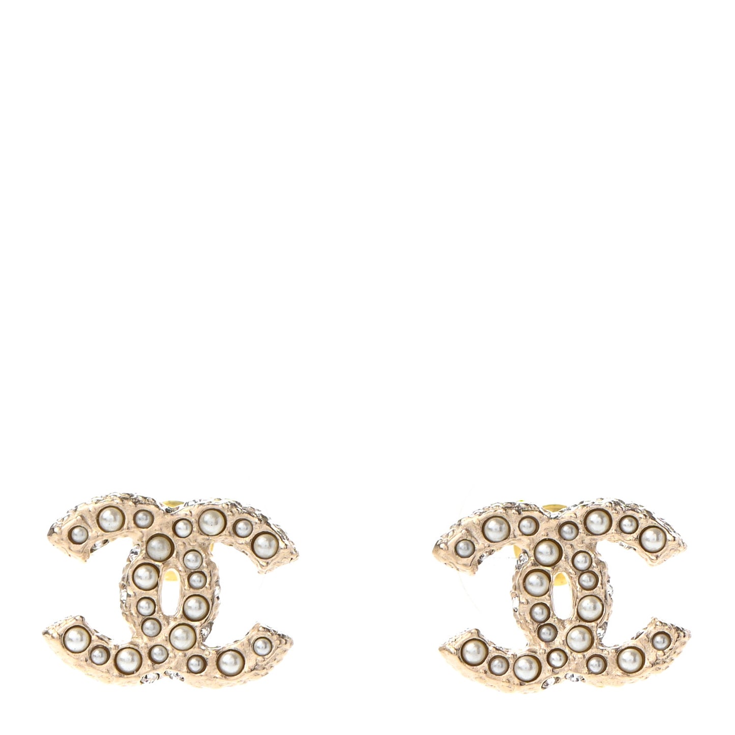 Pearl Crystal CC Earrings Light Gold