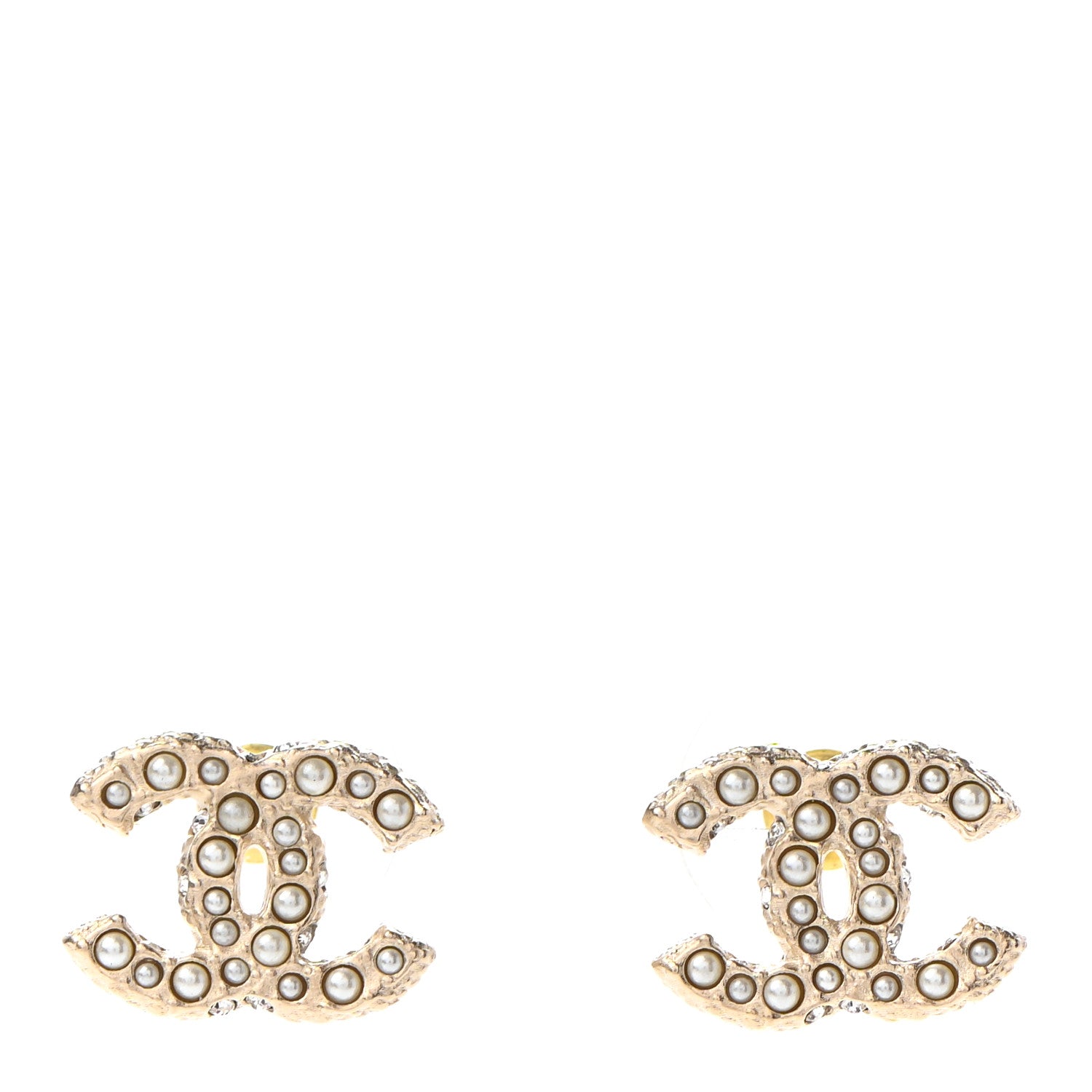 Chanel Pearl Crystal CC Earrings Light Gold 1 of 4