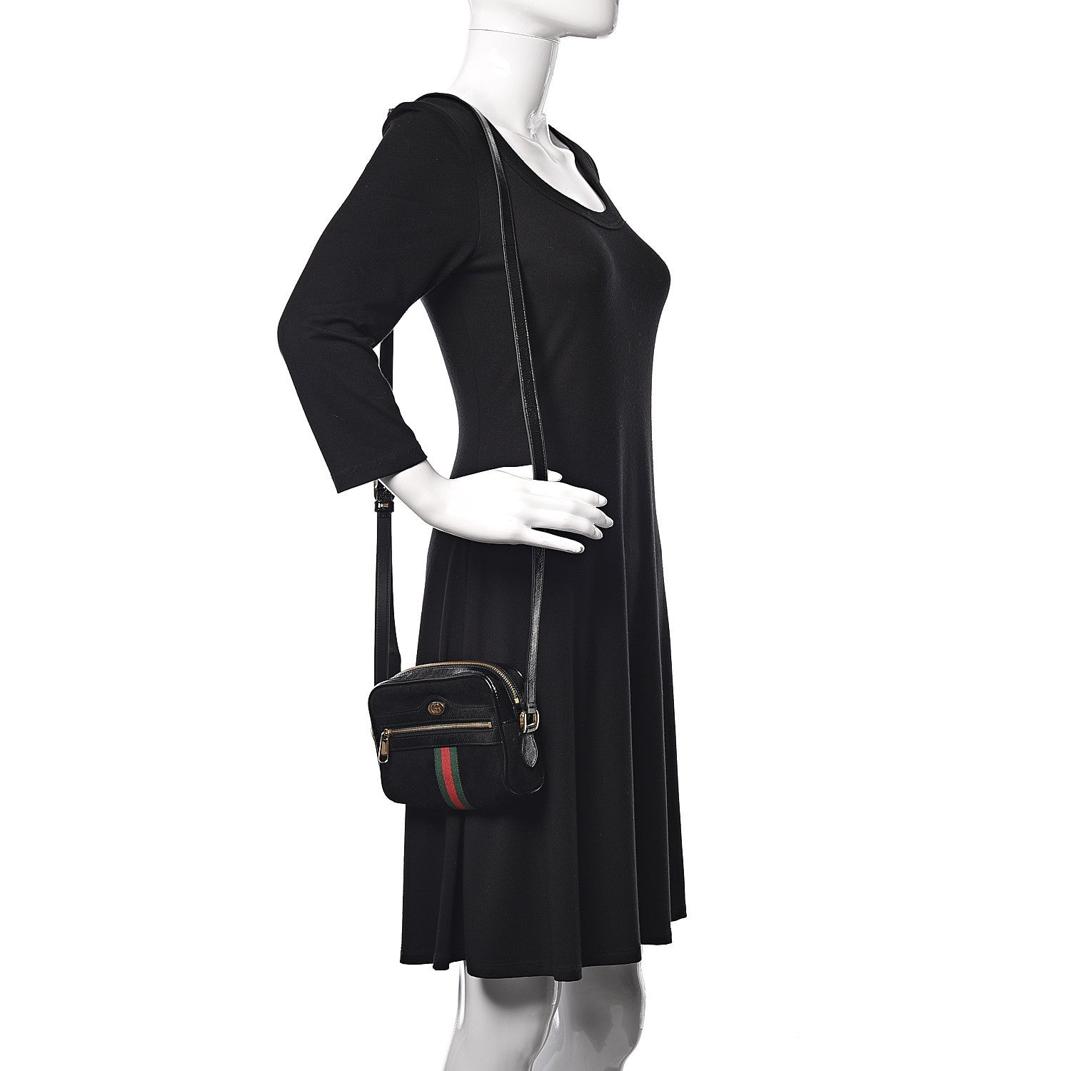 Gucci Suede Patent Web Mini Ophidia Shoulder Bag Black 2 of 12