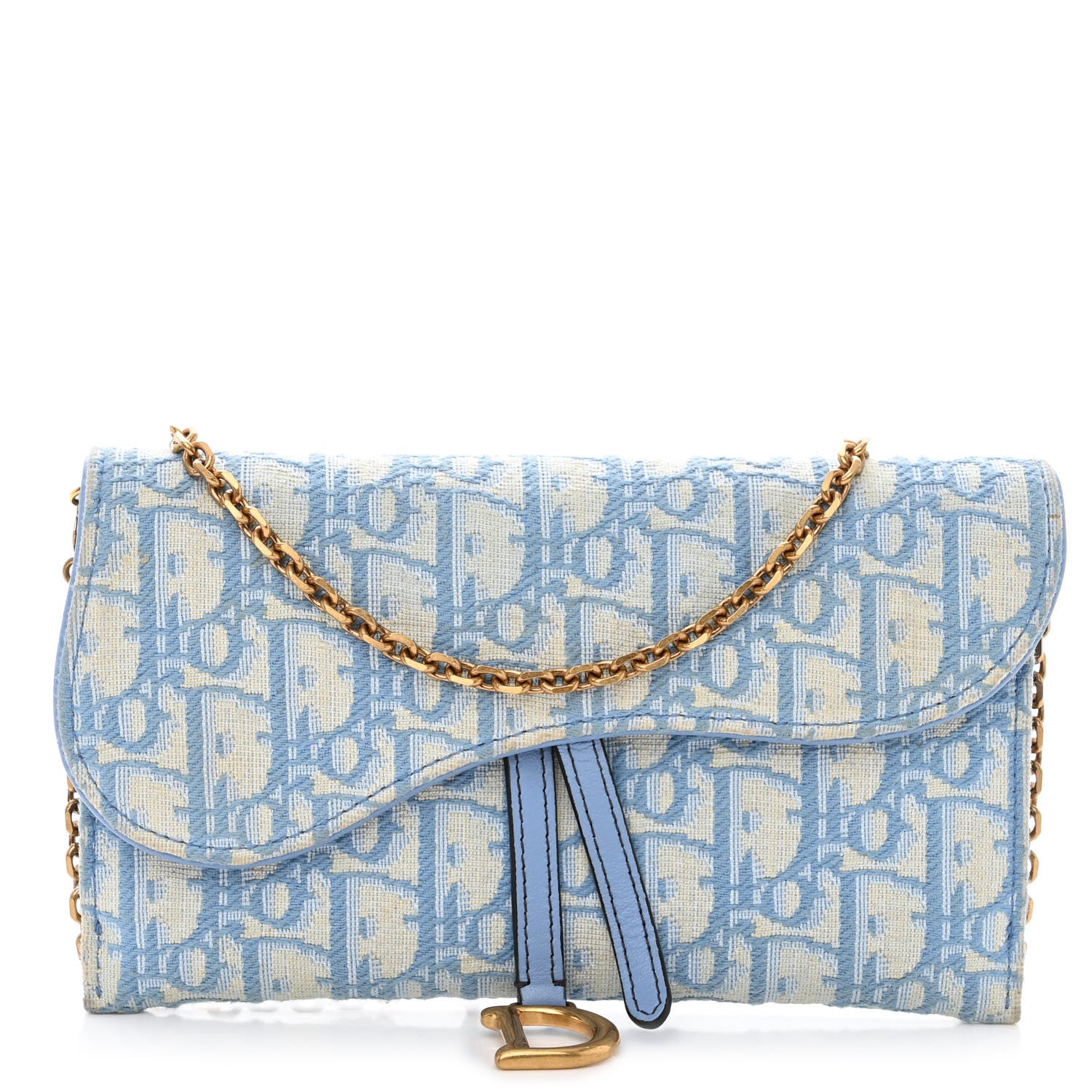 Christian Dior Oblique Saddle Chain Long Wallet Cornflower Blue 3 of 14