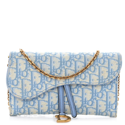 Christian Dior Oblique Saddle Chain Long Wallet Cornflower Blue 3 of 14