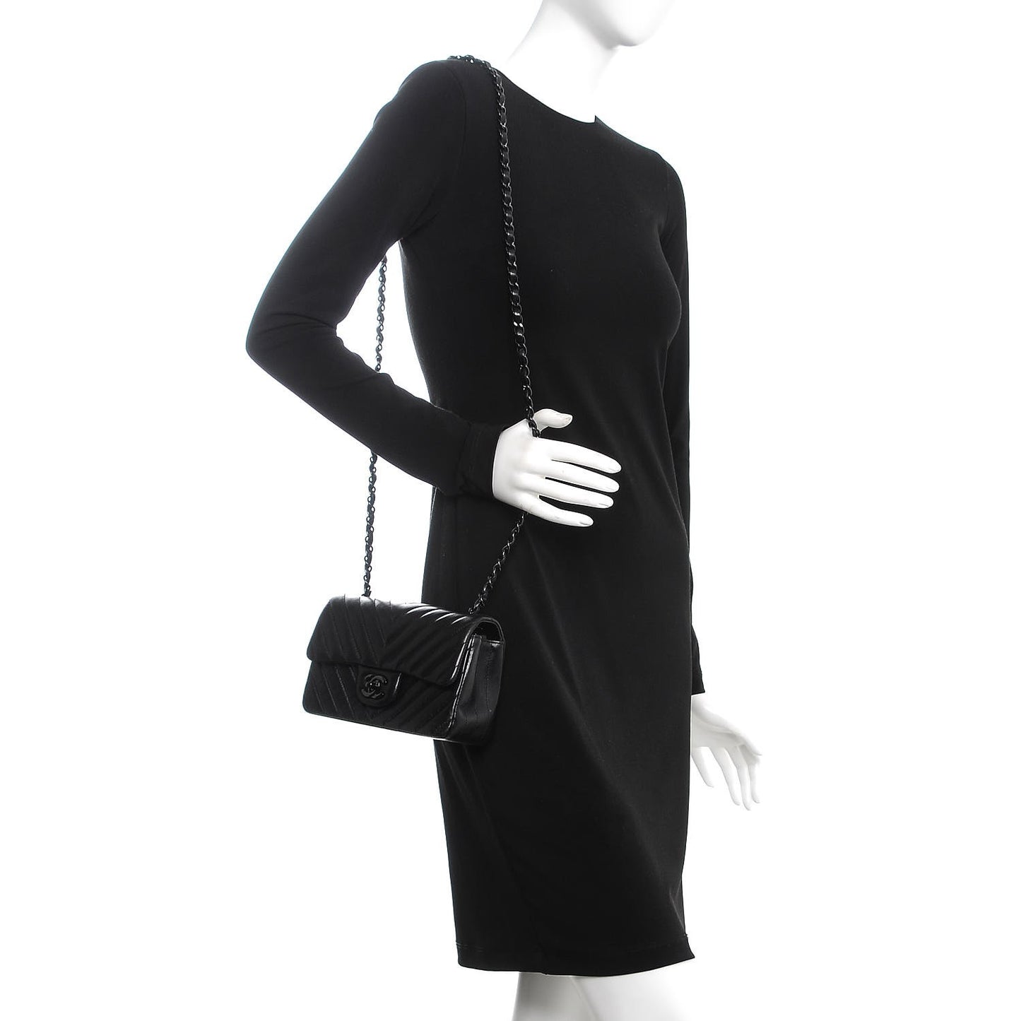 Lambskin Chevron Quilted Mini Rectangular Flap So Black