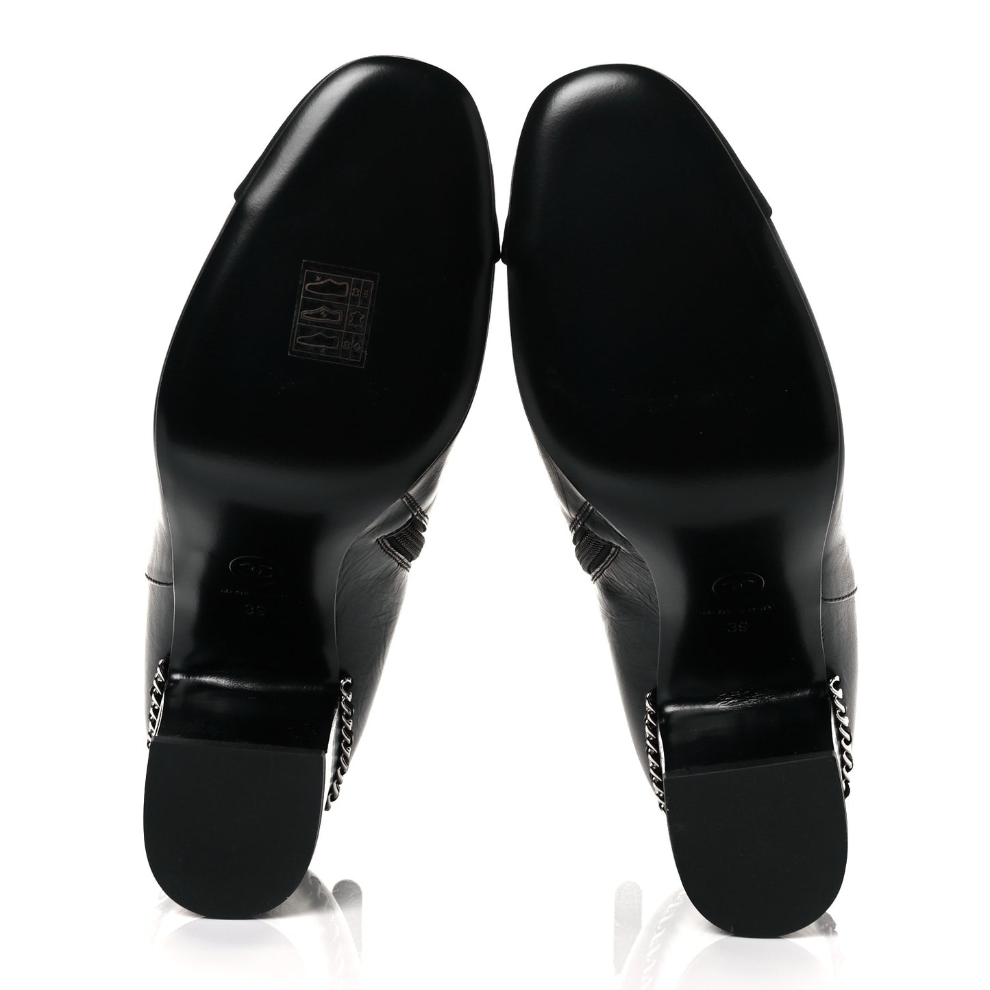 Crumpled Calfskin Cap Toe Chain Short Boots 39 Black