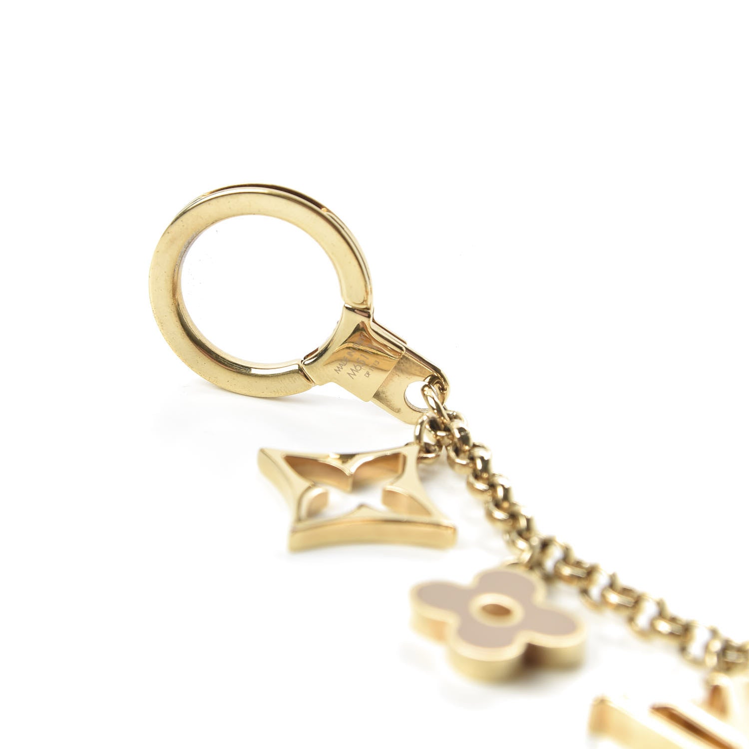 Louis Vuitton Brass Enamel Fleur De Monogram Bag Charm Chain Gold 3 of 3