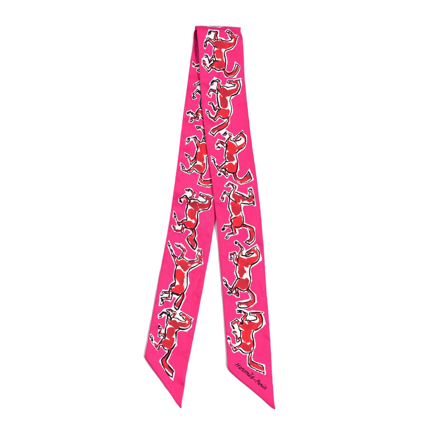 Silk Chevaux En Liberte Twilly Rose Indien Rouge White