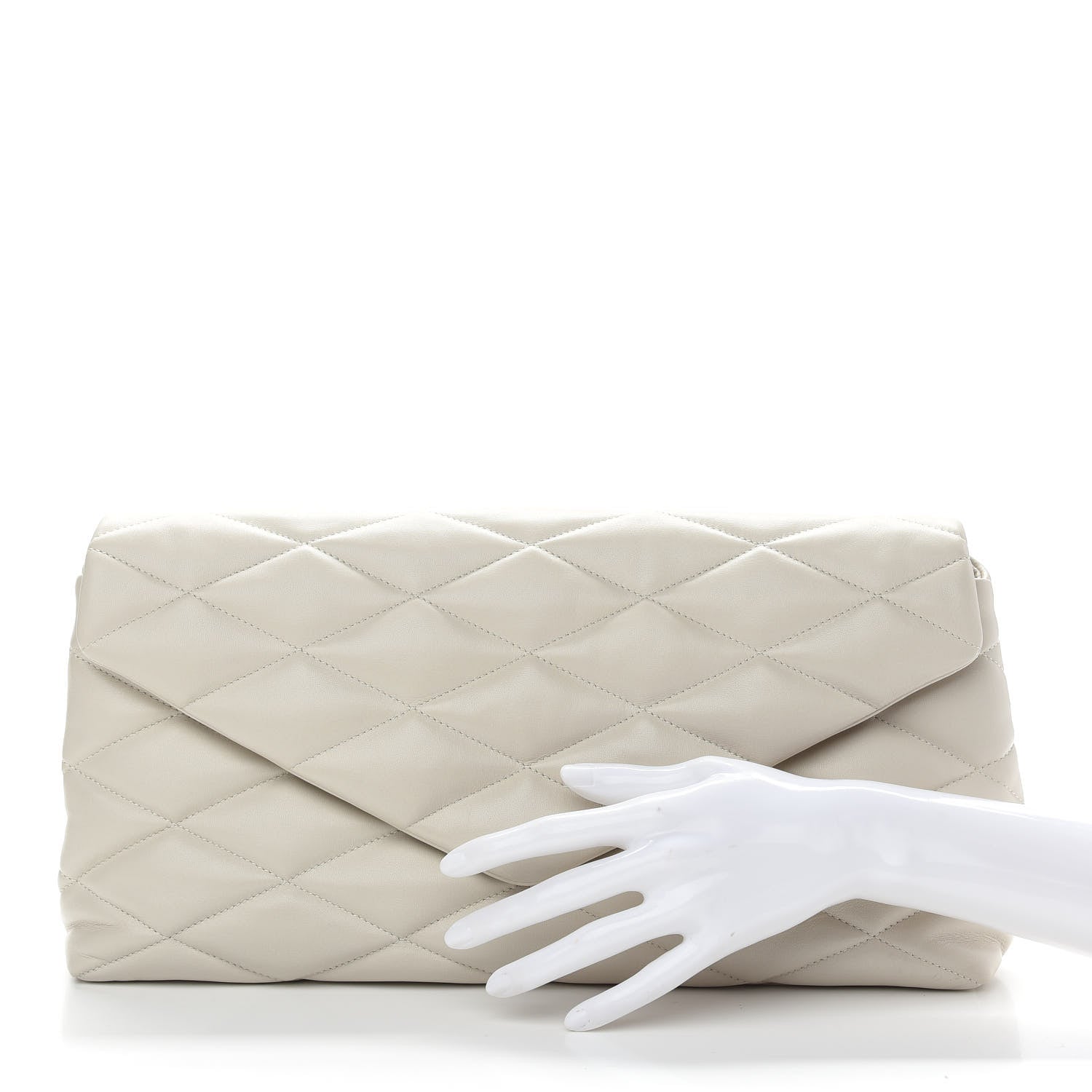 Saint Laurent Lambskin Quilted Sade Puffer Envelope Clutch White 2 of 8