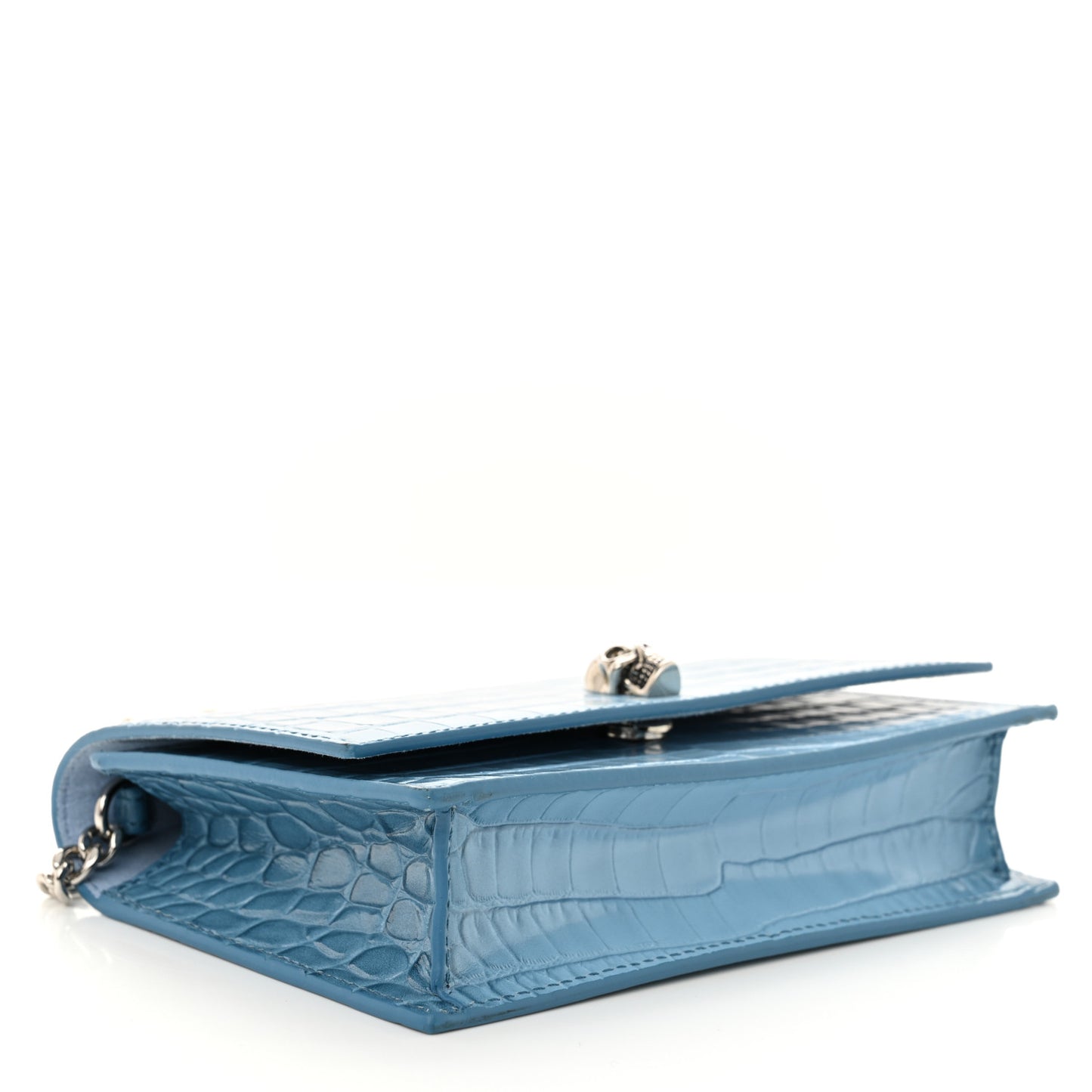 Calfskin Crocodile Embossed Skull Mini Crossbody Bag Blue