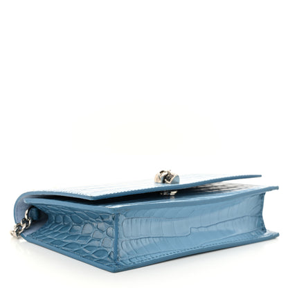Alexander McQueen Calfskin Crocodile Embossed Skull Mini Crossbody Bag Blue 4 of 9