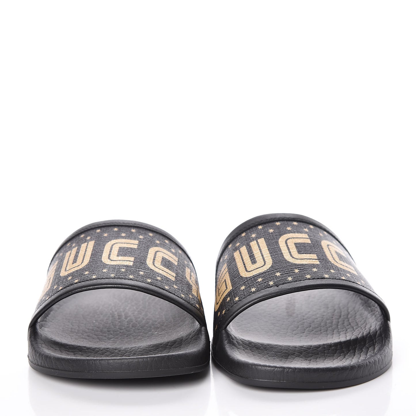X SEGA Supreme Canvas GUCCY Stars Womens Slide Sandals 34 Black Gold