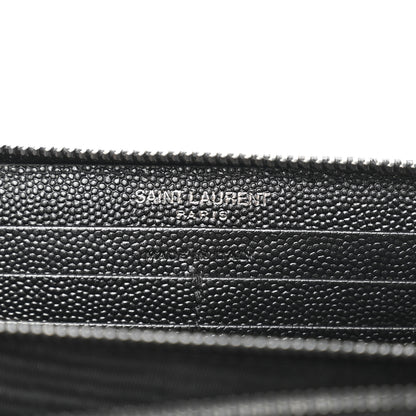 Saint Laurent Grain De Poudre Matelasse Chevron Monogram Monochrome Zip Around Wallet Black 9 of 9