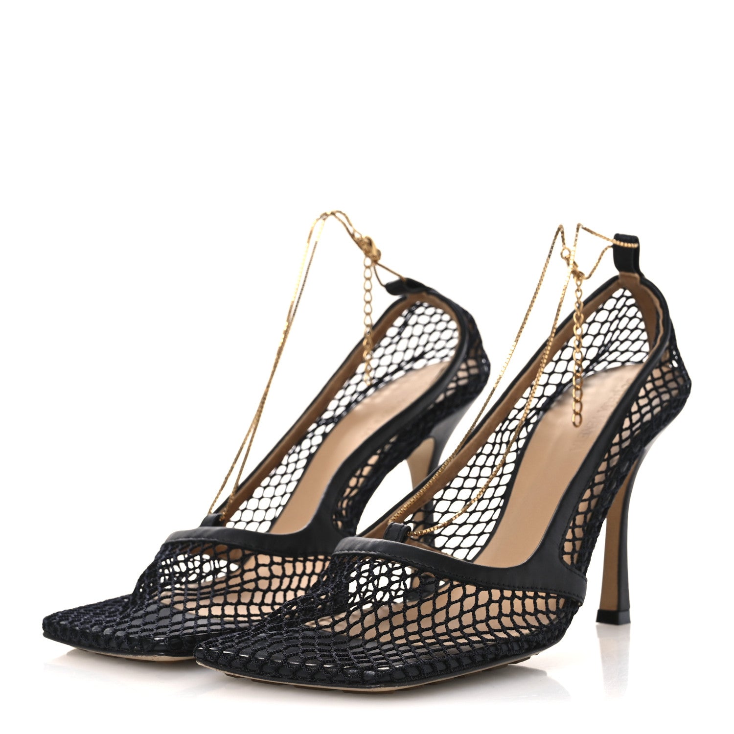 Bottega Veneta Mesh Calfskin Chain Stretch Pumps 40 Black 4 of 11
