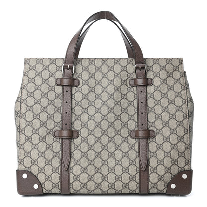 Gucci GG Supreme Monogram Textured Dollar Calfskin Medium Detail Tote Beige Ebony New Acero 1 of 4