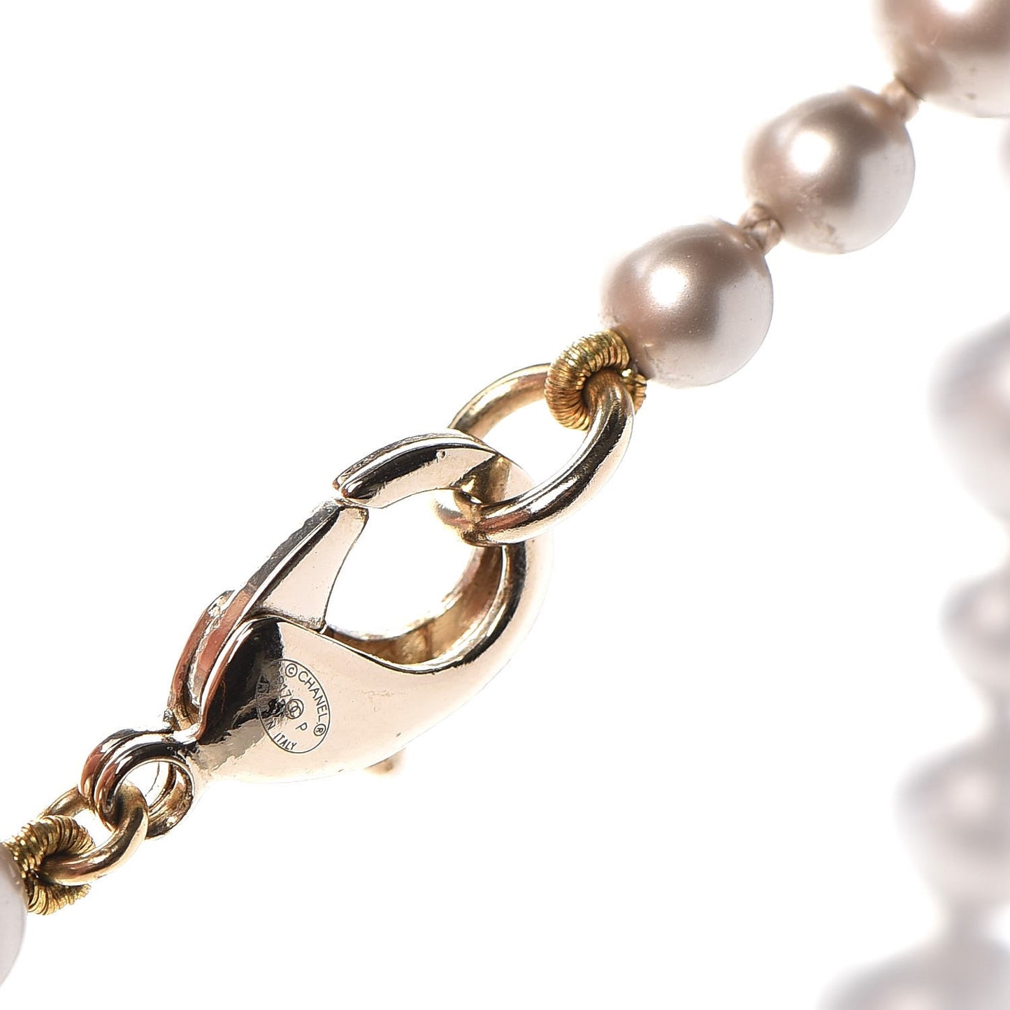 Resin Pearl CC Long Necklace in Golden Pearly Beige
