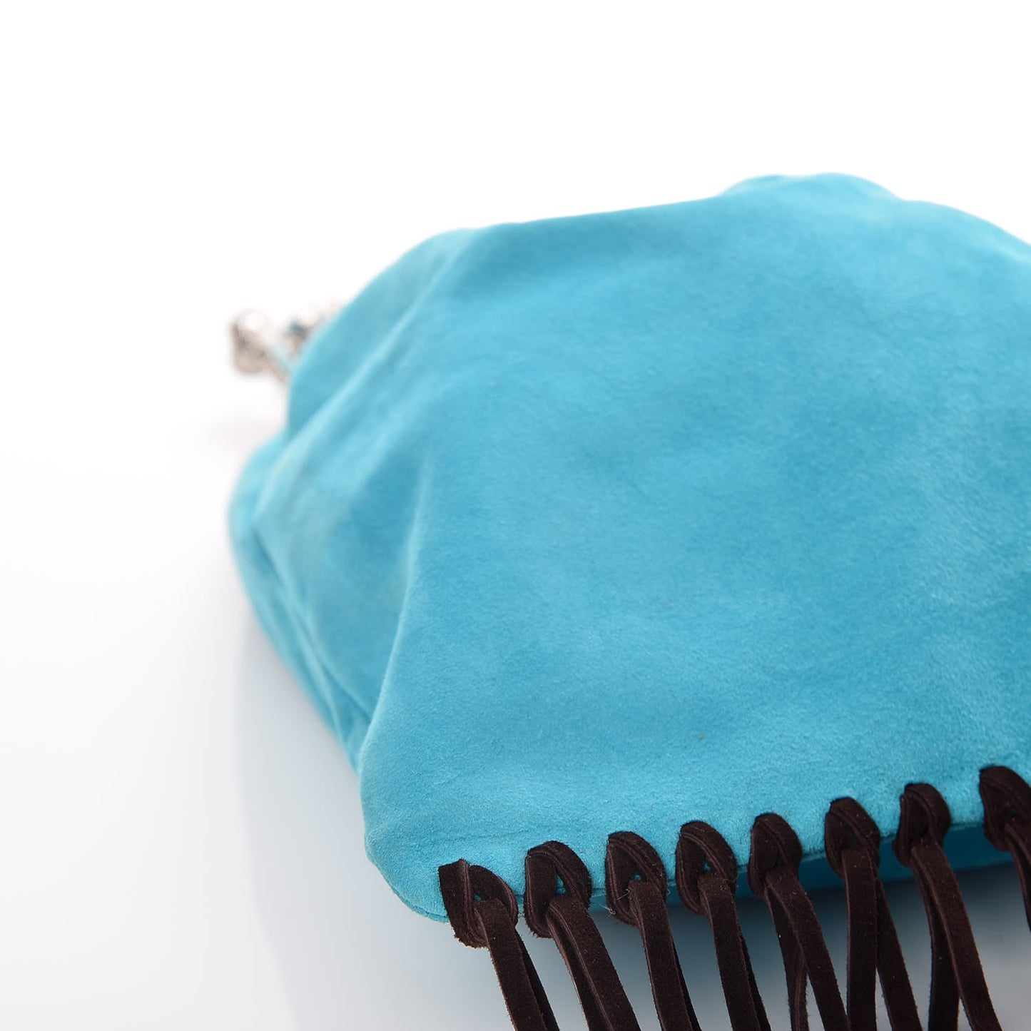 Suede Fringe Crystal Snake Ring Evening Bag Turquoise