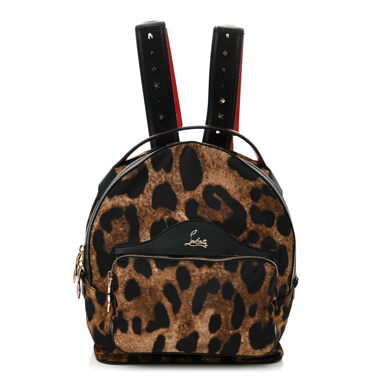 Christian Louboutin Nylon Calfskin Leopard Studded Small Backloubi Backpack Brown Black 1 of 11