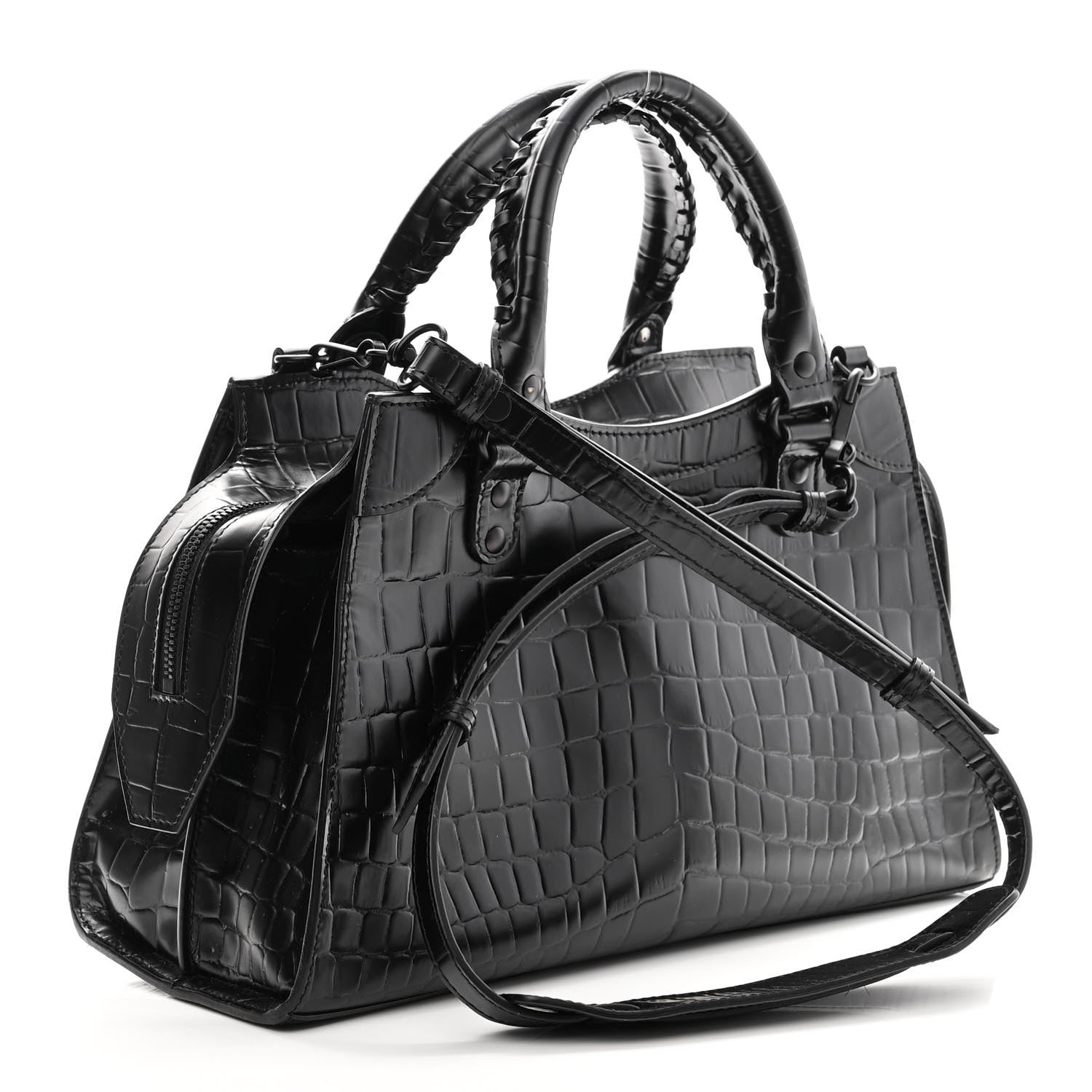 Balenciaga Semi Shiny Calfskin Crocodile Embossed Neo Classic Black Hardware S City Black 3 of 8