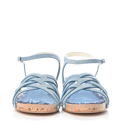 Chanel Cork Wood Calfskin Strappy Sandals 42 Blue 2 of 10