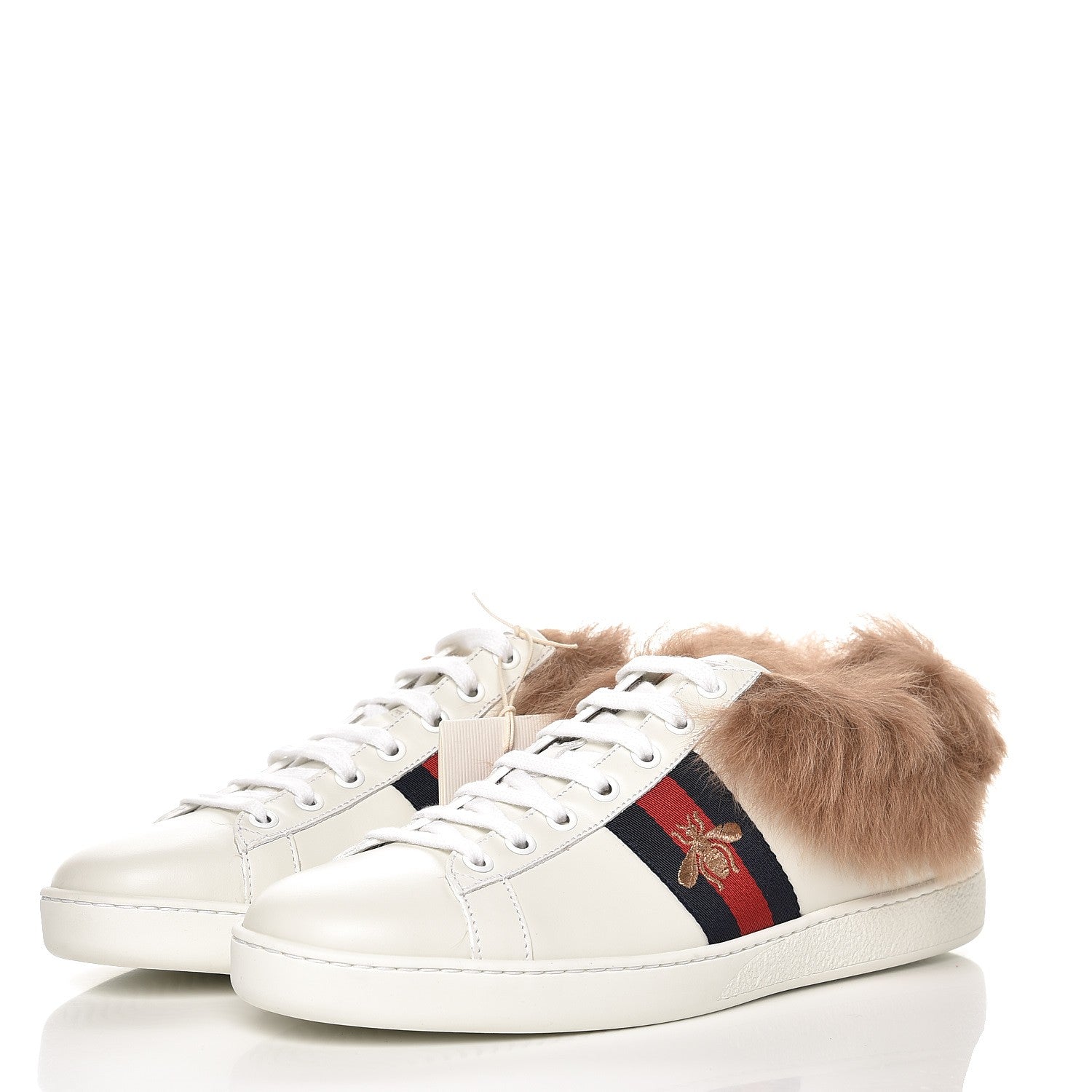 Gucci Calfskin Wool Web Bee Embroidered Womens Ace Sneakers 39 White 2 of 9