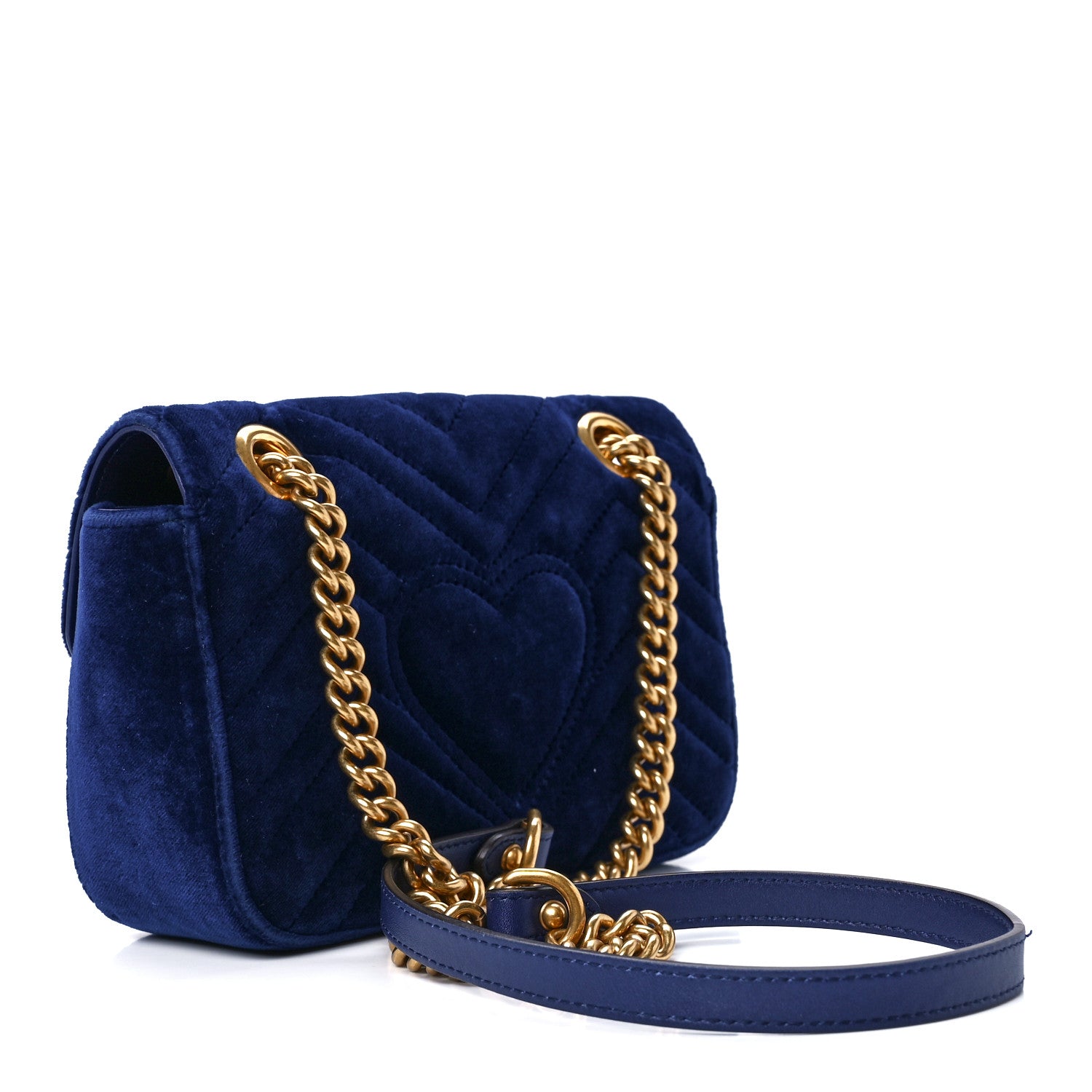 Gucci Velvet Matelasse Mini GG Marmont Shoulder Bag Cobalt Blue 3 of 13
